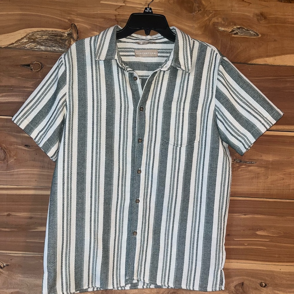 Green and White Casual Button Down Shirt with Stripes